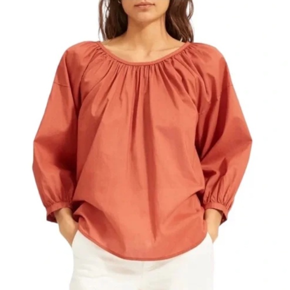 Everlane The Ruched Air Oversized Cotton Blouse - Burnt Sienna - Picture 1 of 5